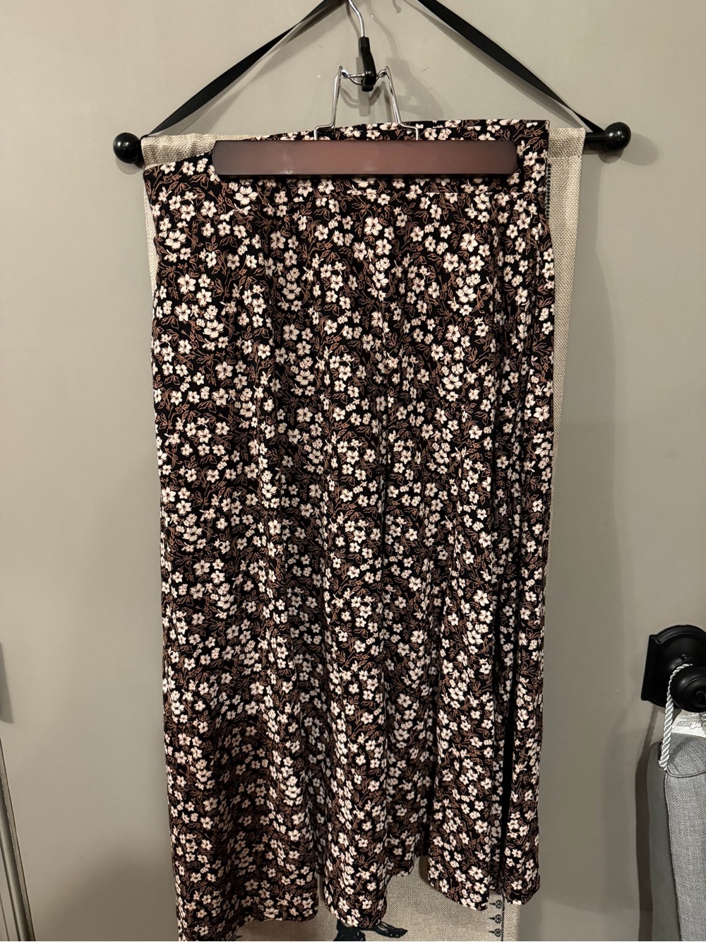 Pact Brown Floral Maxi Skirt with Cream Flowers